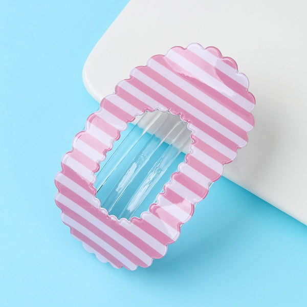 Scalloped Edge Floral and Stripe Flat Hair Claw Clip|40H1201