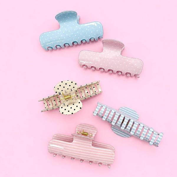 Polka Dot & Striped Flat Rectangle Hair Claw Clips | 40H1200