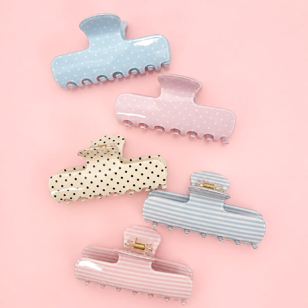 Polka Dot & Striped Flat Rectangle Hair Claw Clips | 40H1200