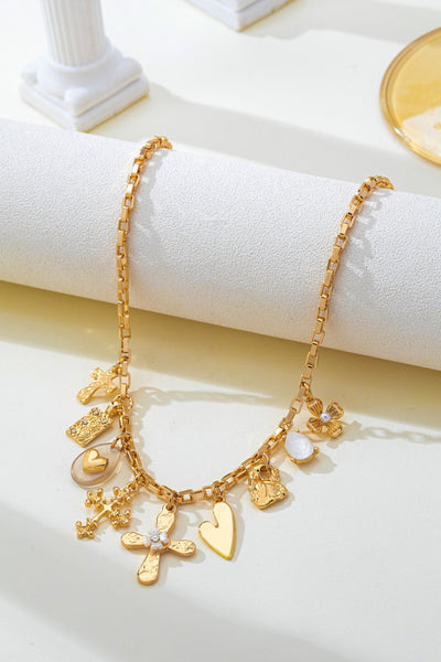 Vintage Gold Cross & Heart Charm Necklace | 80N93637