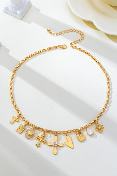 Vintage Gold Cross & Heart Charm Necklace | 80N93637