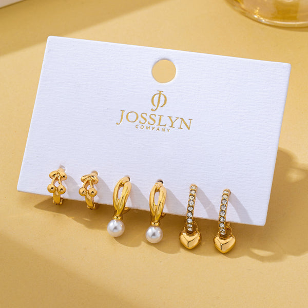 Cherry & Pearl Charm Trio Hoop Earring Set | 80E63109