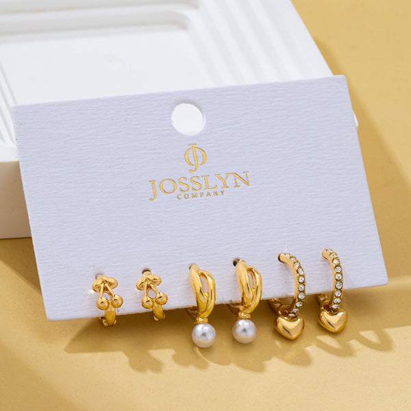 Cherry & Pearl Charm Trio Hoop Earring Set | 80E63109