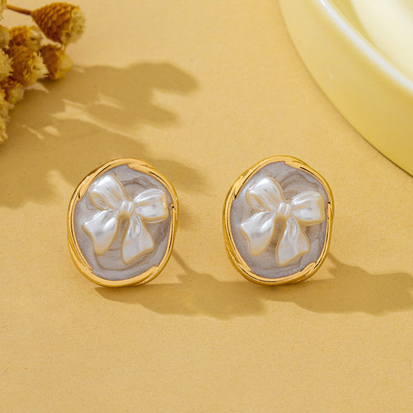 Vintage Pearlized Bow Button Stud Earrings | 80E63089