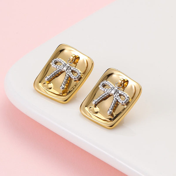 18K STAINLESS STEEL WATERPROOF BOW STUD EARRING | 40E546