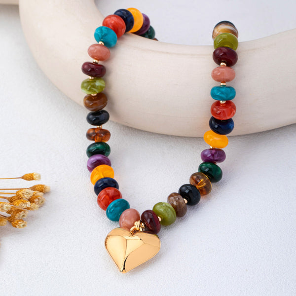 Multicolor Rondelle Bead Heart Pendant Necklace | 80N93691