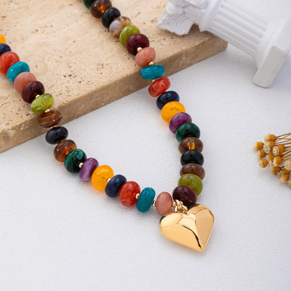 Multicolor Rondelle Bead Heart Pendant Necklace | 80N93691