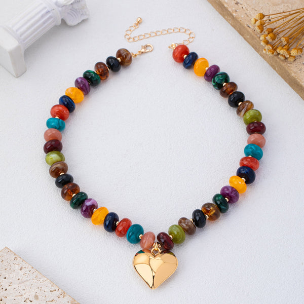 Multicolor Rondelle Bead Heart Pendant Necklace | 80N93691