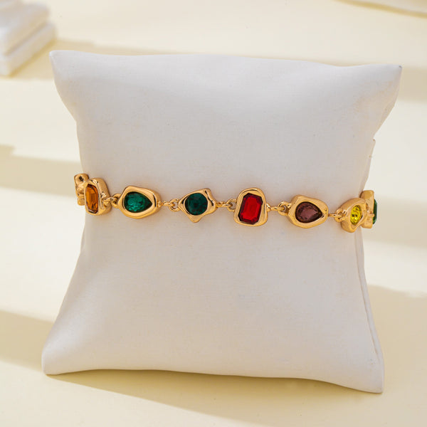 Multicolor Glass Rhinestone Bezel Link Bracelet | 80B1897