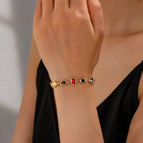 Multicolor Glass Rhinestone Bezel Link Bracelet | 80B1897