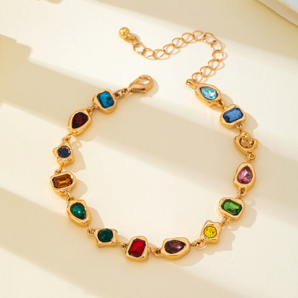 Multicolor Glass Rhinestone Bezel Link Bracelet | 80B1897