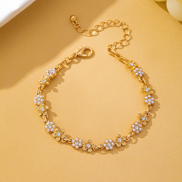 Pearl and Rhinestone Flower Link Bracelet | 80B1898