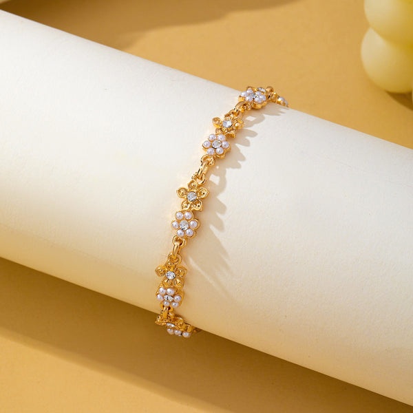 Pearl and Rhinestone Flower Link Bracelet | 80B1898