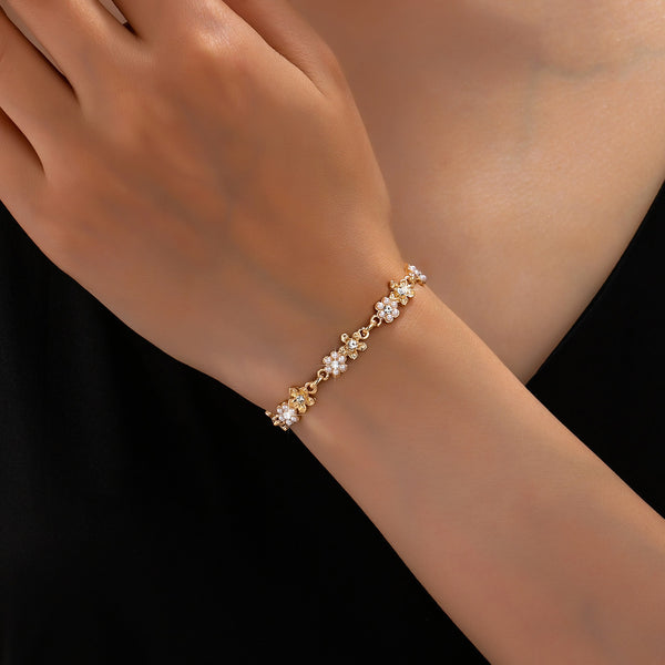 Pearl and Rhinestone Flower Link Bracelet | 80B1898
