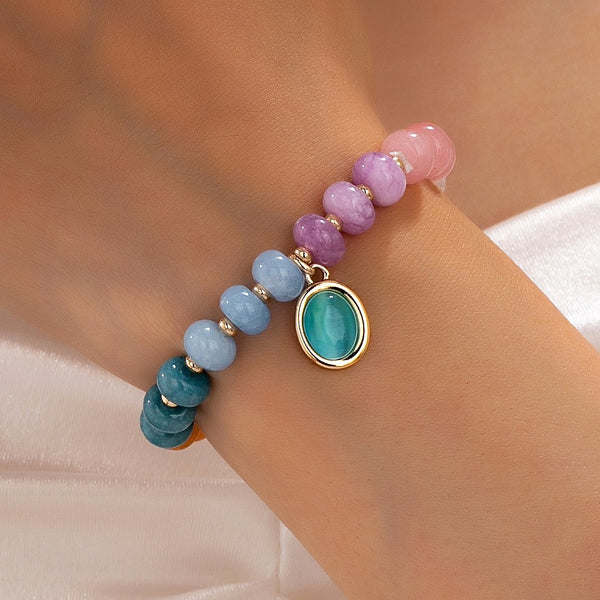 Natural Stone Cateye Charm Stretch Bracelet | 80B1901