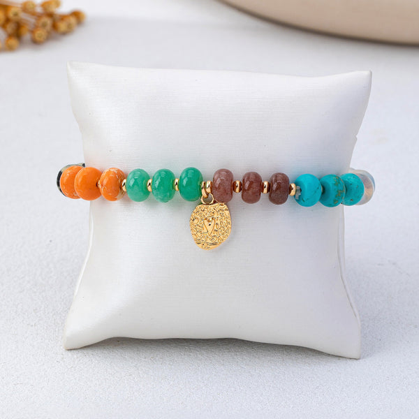 Natural Stone Heart Charm Stretch Bracelet | 80B1900