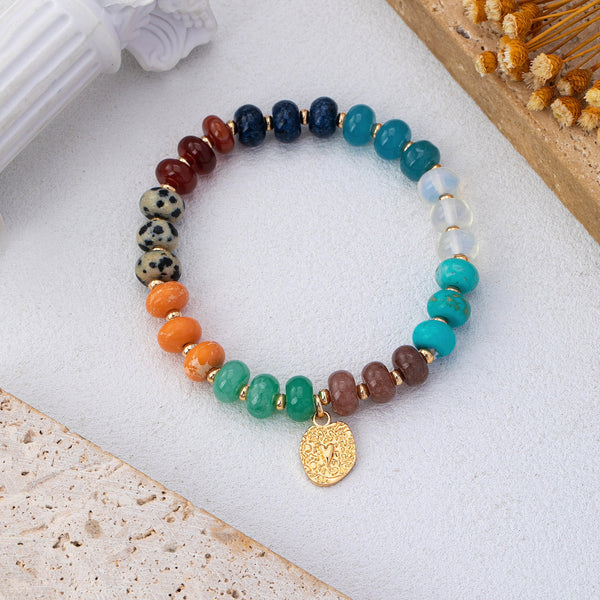 Natural Stone Heart Charm Stretch Bracelet | 80B1900