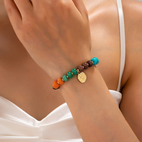Natural Stone Heart Charm Stretch Bracelet | 80B1900