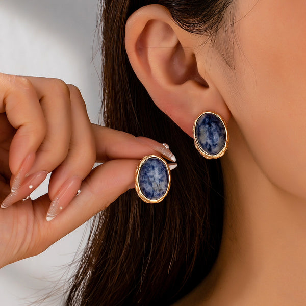 Natural Sodlite Marble Stone Stud Earrings | 80E63124