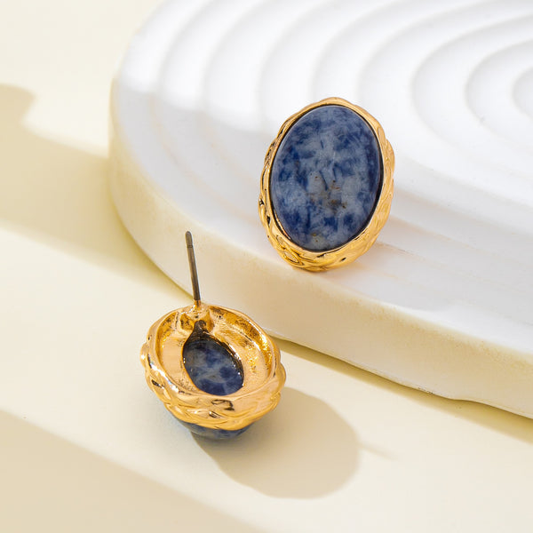 Natural Sodlite Marble Stone Stud Earrings | 80E63124