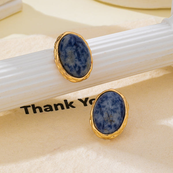 Natural Sodlite Marble Stone Stud Earrings | 80E63124