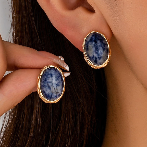 Natural Sodlite Marble Stone Stud Earrings | 80E63124