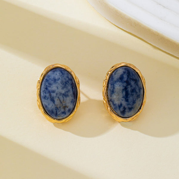 Natural Sodlite Marble Stone Stud Earrings | 80E63124