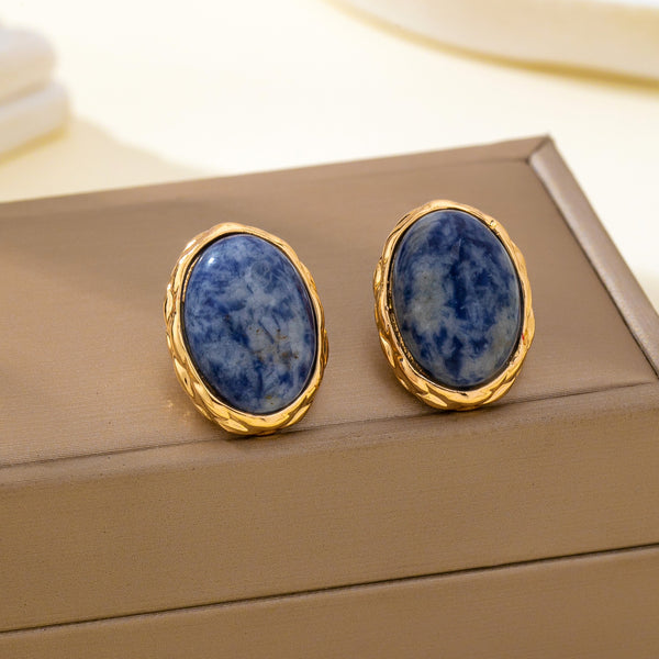 Natural Sodlite Marble Stone Stud Earrings | 80E63124