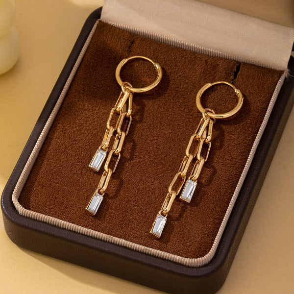 Paperclip Chain Glass Rhinestone Drop Earrings | 80E63144
