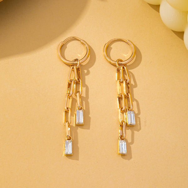 Paperclip Chain Glass Rhinestone Drop Earrings | 80E63144