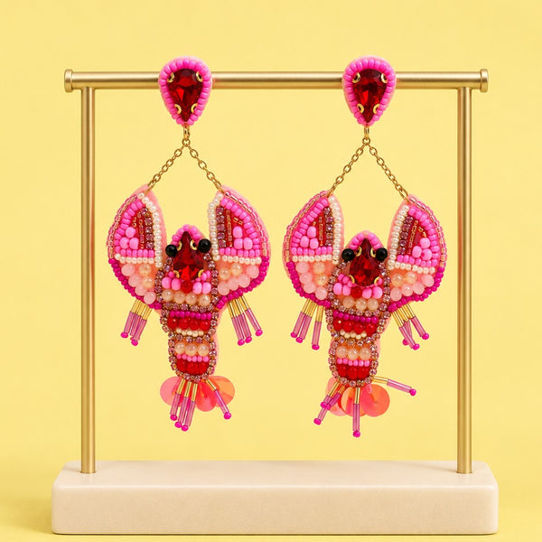 Charming Lobster Seed Bead Drop earrings | 40E550