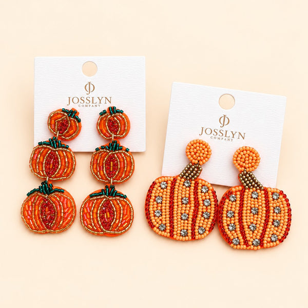 HALLOWEEN PUMPKIN SEED BEAD DROP EARRINGS | 40E551
