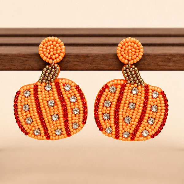 HALLOWEEN PUMPKIN SEED BEAD DROP EARRINGS | 40E551