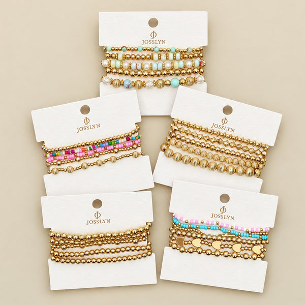 Gold-Tone Mixed Beaded Stretch Bracelet Set | 40B5250