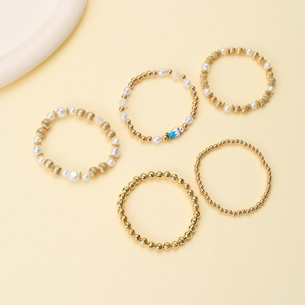 Gold-Tone Mixed Beaded Stretch Bracelet Set | 40B5250