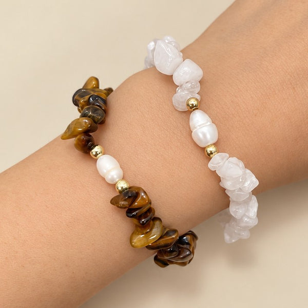 Natural Stone Chip Beaded & Pearl Stretch Bracelet | 40B5289