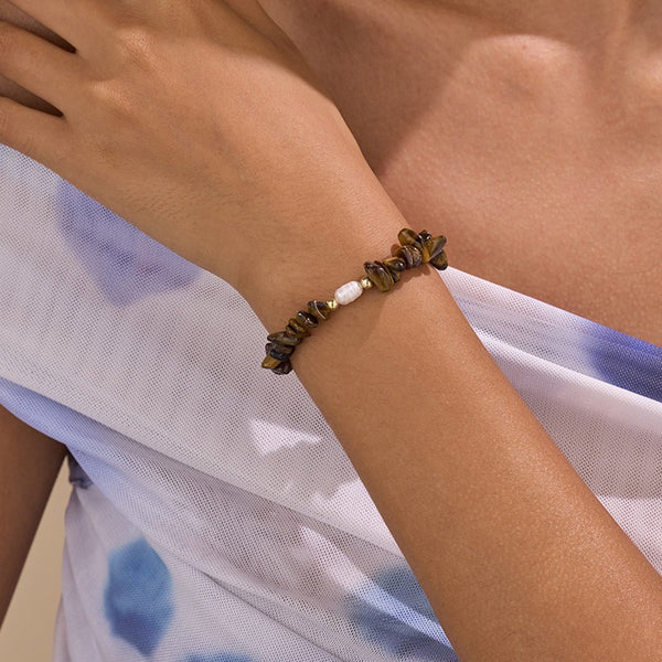 Natural Stone Chip Beaded & Pearl Stretch Bracelet | 40B5289