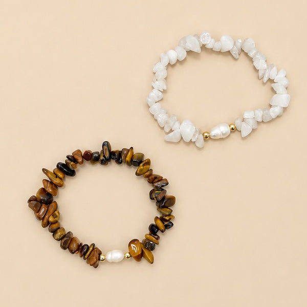 Natural Stone Chip Beaded & Pearl Stretch Bracelet | 40B5289