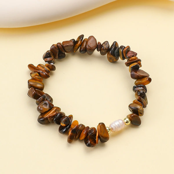 Natural Stone Chip Beaded & Pearl Stretch Bracelet | 40B5289
