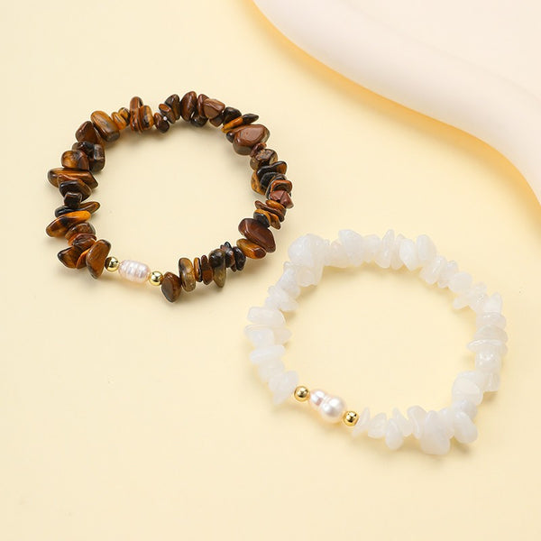 Natural Stone Chip Beaded & Pearl Stretch Bracelet | 40B5289