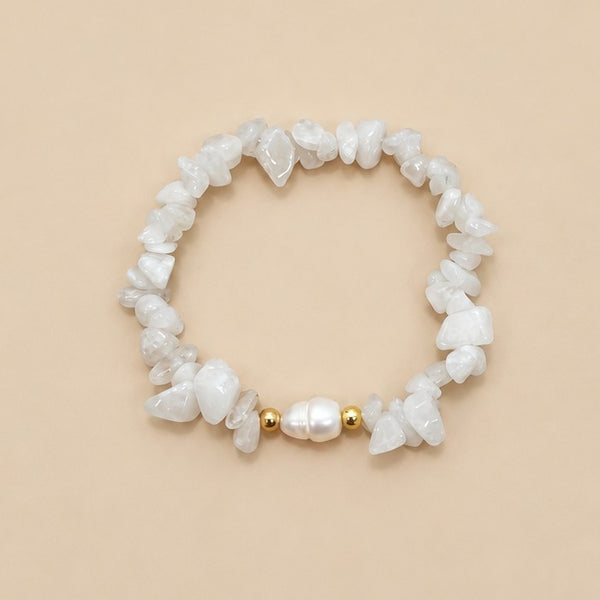 Natural Stone Chip Beaded & Pearl Stretch Bracelet | 40B5289
