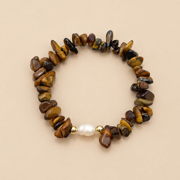 Natural Stone Chip Beaded & Pearl Stretch Bracelet | 40B5289