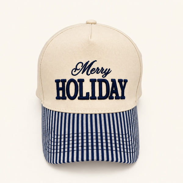 Holiday Embroidered Striped Brim Baseball Cap | 40HW763
