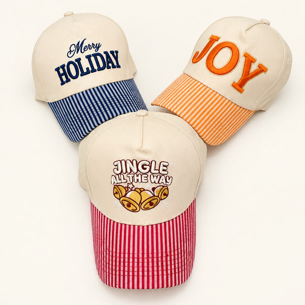 Holiday Embroidered Striped Brim Baseball Cap | 40HW763