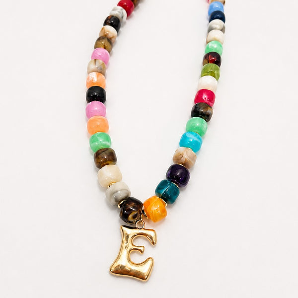 Multi Chunky Beaded Initial Charm Necklace Set | 40NK9655