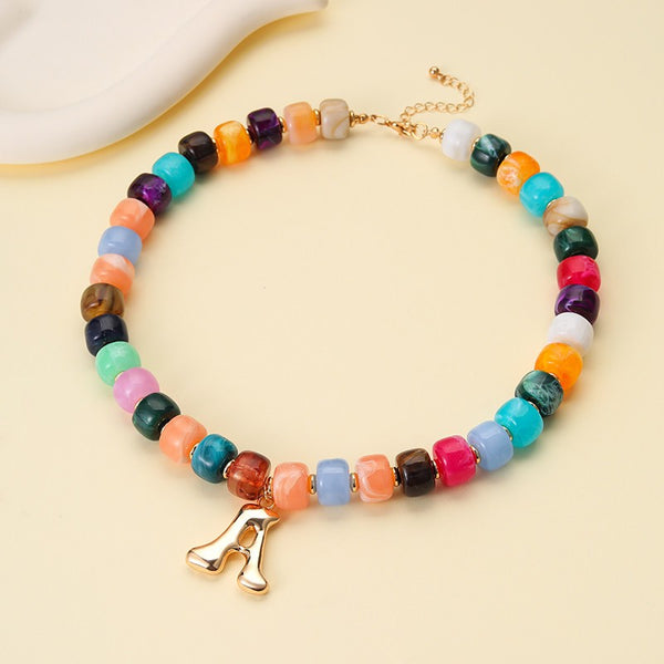 Multi Chunky Beaded Initial Charm Necklace Set | 40NK9655