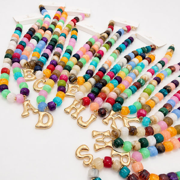 Multi Chunky Beaded Initial Charm Necklace Set | 40NK9655