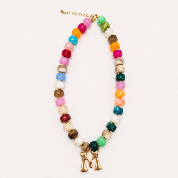 Multi Chunky Beaded Initial Charm Necklace Set | 40NK9655