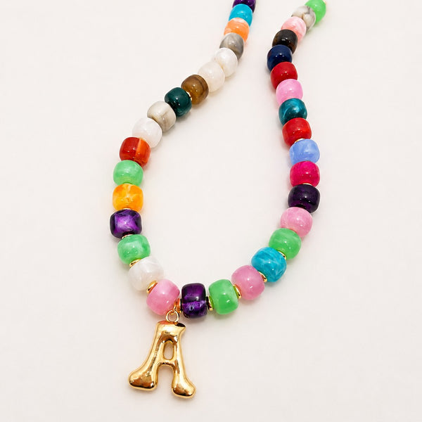 Multi Chunky Beaded Initial Charm Necklace Set | 40NK9655