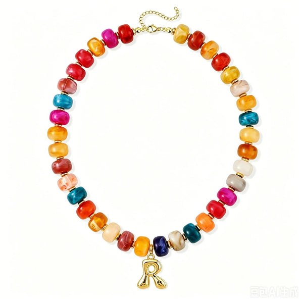Multi Chunky Beaded Initial Charm Necklace Set | 40NK9655
